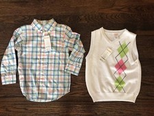 Gymboree Boys Easter 2-piece Outfit Vest/plaid Shirt Size 4