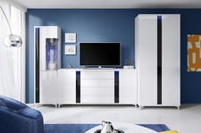 Wohnwand Anbauwand weiß-schwarz Hochglanz Led Beleuchtung Marcos VI Kommode 07