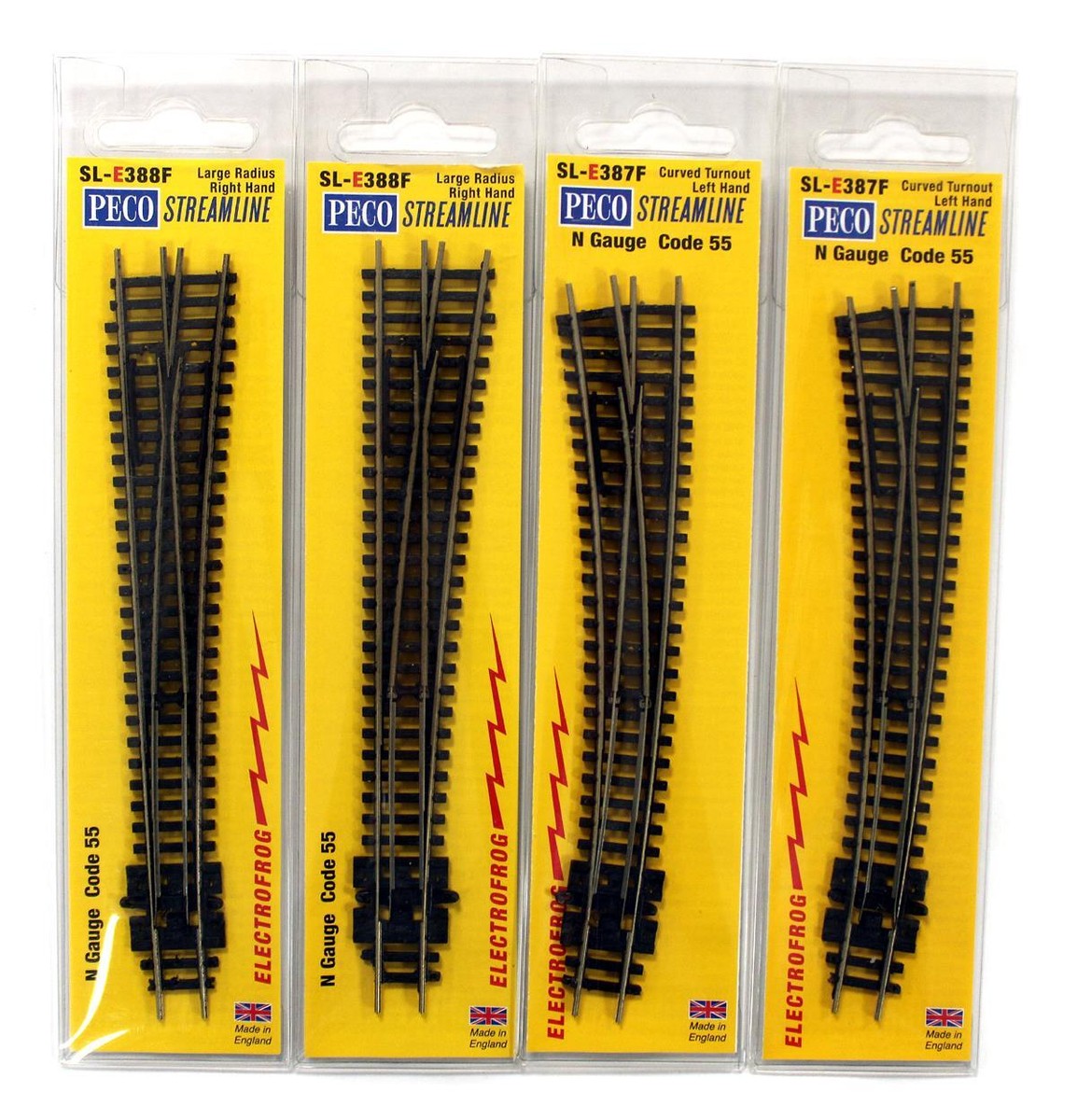 PECO 'N' GAUGE SL-E388F/E387F 2X LARGE RADIUS RH TRACK & 2X