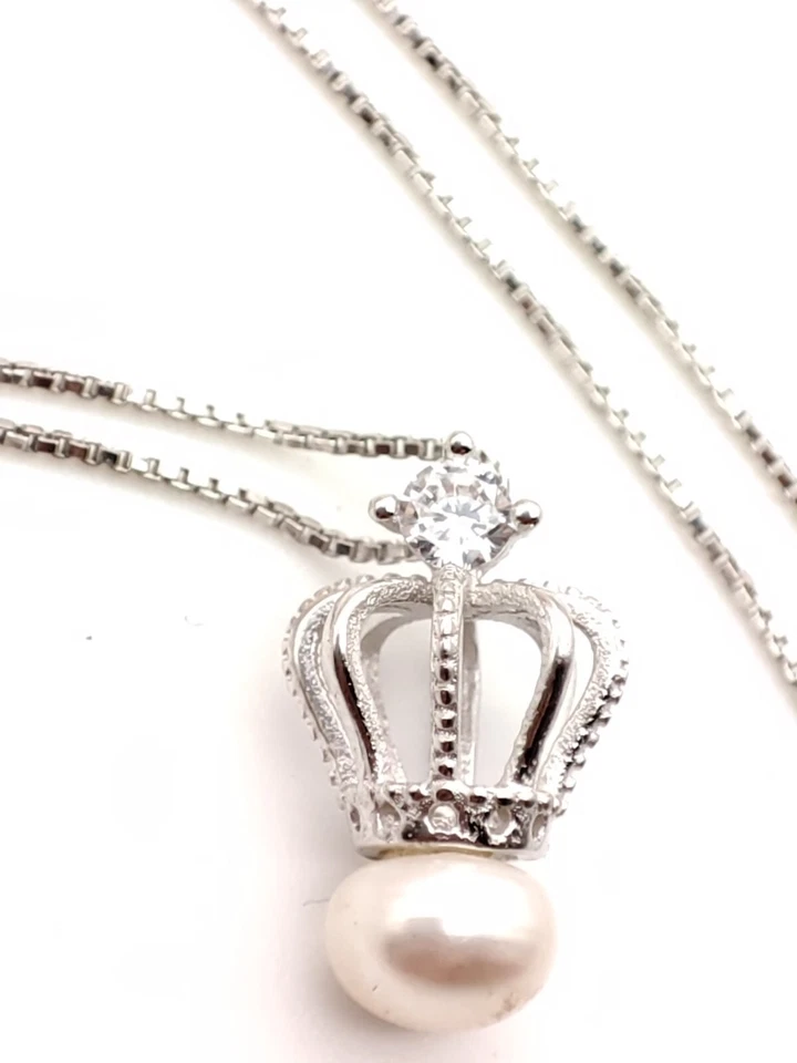 Punto luce  ARGENTO 925  corona con  perla e collana omaggio - Immagine 4 di 4