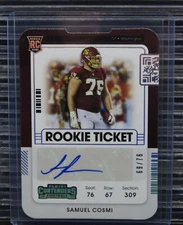 2021 Contenders Samuel Cosmi Rookie Ticket Stub Auto RC #69/76 #170 WFT 🔥😍