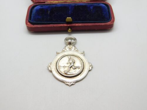 Sterling Silver Football or Soccer Fob Medal Antique 1945 Birmingham Deco - Afbeelding 1 van 5