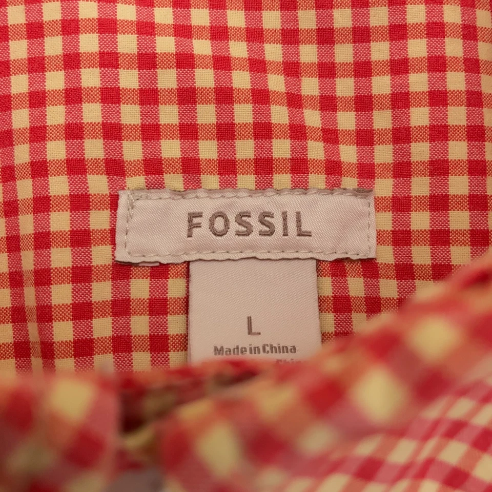 Fossil Shirt Mens Large Red Beige Button Up Long Sleeve Check Casual Cotton - Image 2 of 4