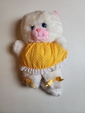 Greystone White Cat Hand Puppet Yellow Polka Dot Dress Blue Eyes Free Fast Ship