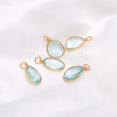 Solid 18k Gold Natural Blue Topaz Gemstone Christmas Gift Women Charms Pendant