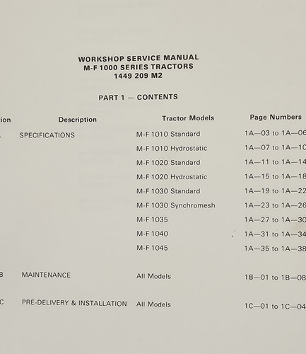 Massey Ferguson 1000 Series 1010-thur 1045 Lawn Tractor Service & Parts Manual - Picture 5 of 14