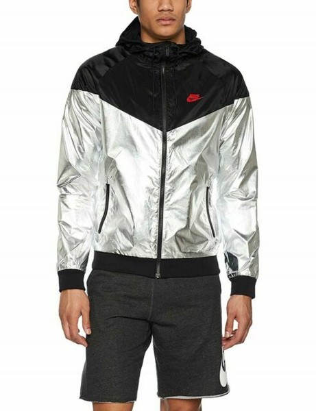 silver and black nike jacket