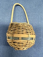 Miniature Rattan Round Gathering Basket 6" Crafts Decor Collectible New