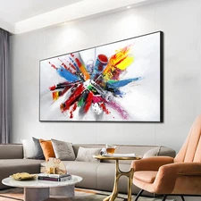 Abstract Textured Red Blue Yellow Oil Painting Hand Painted On Canvas Modern