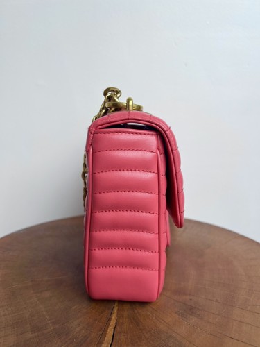 PRADA Diagramme Hot Pink Gold Chain Quilted Leather Small Crossbody Bag Purse - Picture 5 of 11