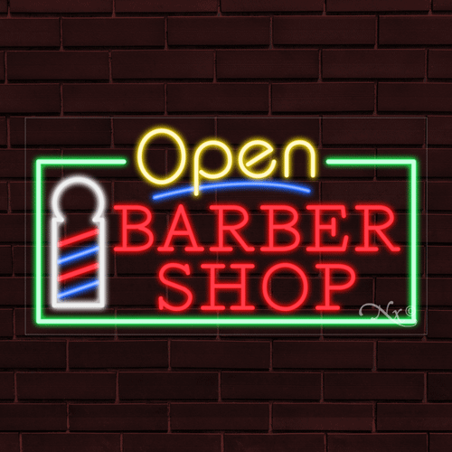 NEW "OPEN BARBER SHOP" w/BORDER 33x18x1 INCH LED FLEX WINDOW INDOOR SIGN 35461 - Picture 1 of 1
