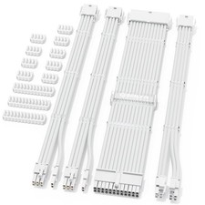 PSU Cable Extension Kit White Sleeved 24Pin ATX 8Pin EPS PCIe Gold Pins