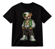 Lucky French Bulldog Graphic T-Shirt, Green Streetwear Dog Tee, Urban Hip Hop Un