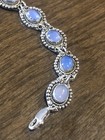 Vintage Beautiful Sterling and Ten Stone Natural Oval Blue Moonstone Bracelet 7" — photo 6