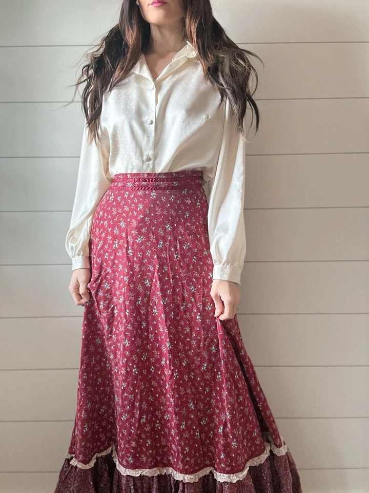 Falda Calicó Vintage Años 70 Pradera Renacimiento Victoriano Maxi Patchwork  Foto 3 de 4