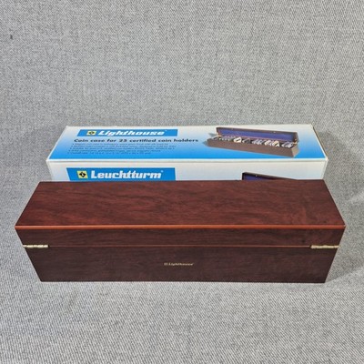 NEW Lighthouse Coin Box for 25 certified coin slabs, Mahogany Wood Grain Finish