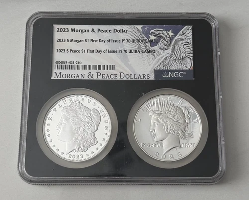 2023 S MORGAN & PEACE Silver Dollar NGC PF70 ULTRA CAMEO Set  FDI × FIRST DAY