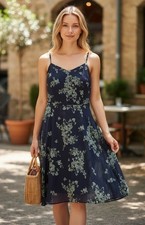 Old Navy XS Floral Sundress Navy Blue Sleeveless Fit Flare Dress