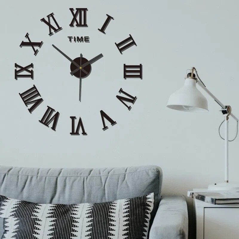 3D Acrylic Mirror Wall Clock Roman Numeral DIY Large Round Self Adhesive USA