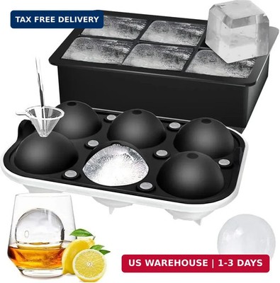 ROTTAY Ice Cube Trays (Set of 2), Sphere Ice Ball Maker with Lid & Large Square