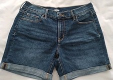 EUC WOMENS OLD NAVY SLIM MIDI MID-RISE STRETCH DENIM DARK BLUE JEAN SHORTS 4