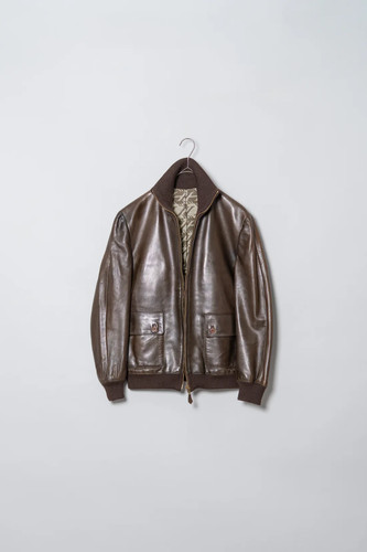 HERMES Brown Calf Leather Blouson Jacket Size50