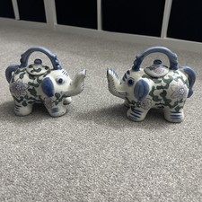 Vintage Elephant Teapot Blue & White Floral Design 7 inches Small Hand Painted
