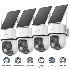 4 Pack Wansview 3MP WiFi Dual Cam Wireless Outdoor Security Camera Solar Panel