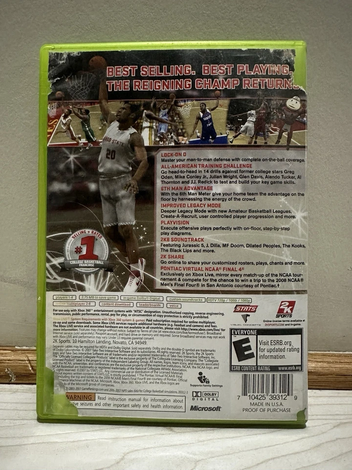 College Hoops 2K8 Xbox 360 CIB w/Manual - Tested & Working - Minimal Scratches - Image 2 of 4