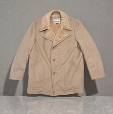 Vtg Stratojac Chore Jacket Barn Coat Faux Suede Sherpa 46L Hipster Western Boho