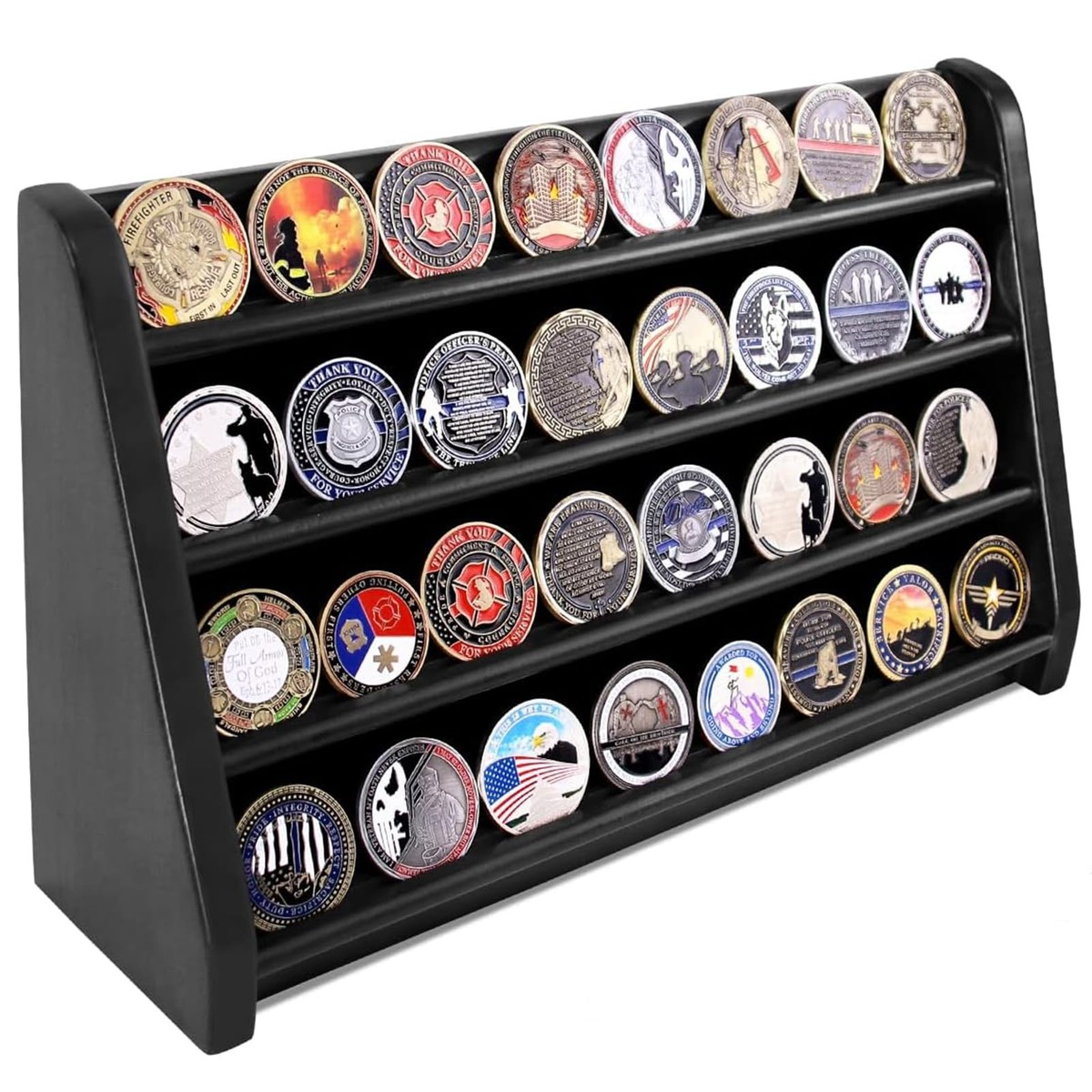 4 Rows Wooden Military Challenge Coin Display Case Wall Mount
