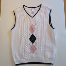 Janie and Jack Boys White w/Pink Blue Green Sweater Vest Size 8 Argyle Easter
