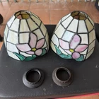 Set of 2 Vintage Tiffany-Style Stained Glass Lamp Shades – Pink Floral Pattern