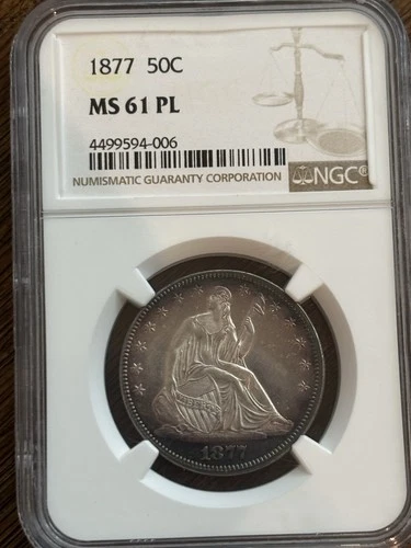 1877 Liberty Seated Half Dollar MS61 PL – Prooflike Surfaces – NGC Certified