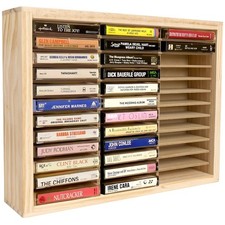 Cassette Tape Storage Rack, 36-slot Wood Cassette Tape Holder, Wall Mount or