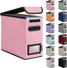 File Organizer Box with Lid, Collapsible File Folder Organizer with Plastic Slid