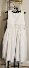 Girls White Formal Dress Embellished Waist Bow Back Wedding Flower Girl