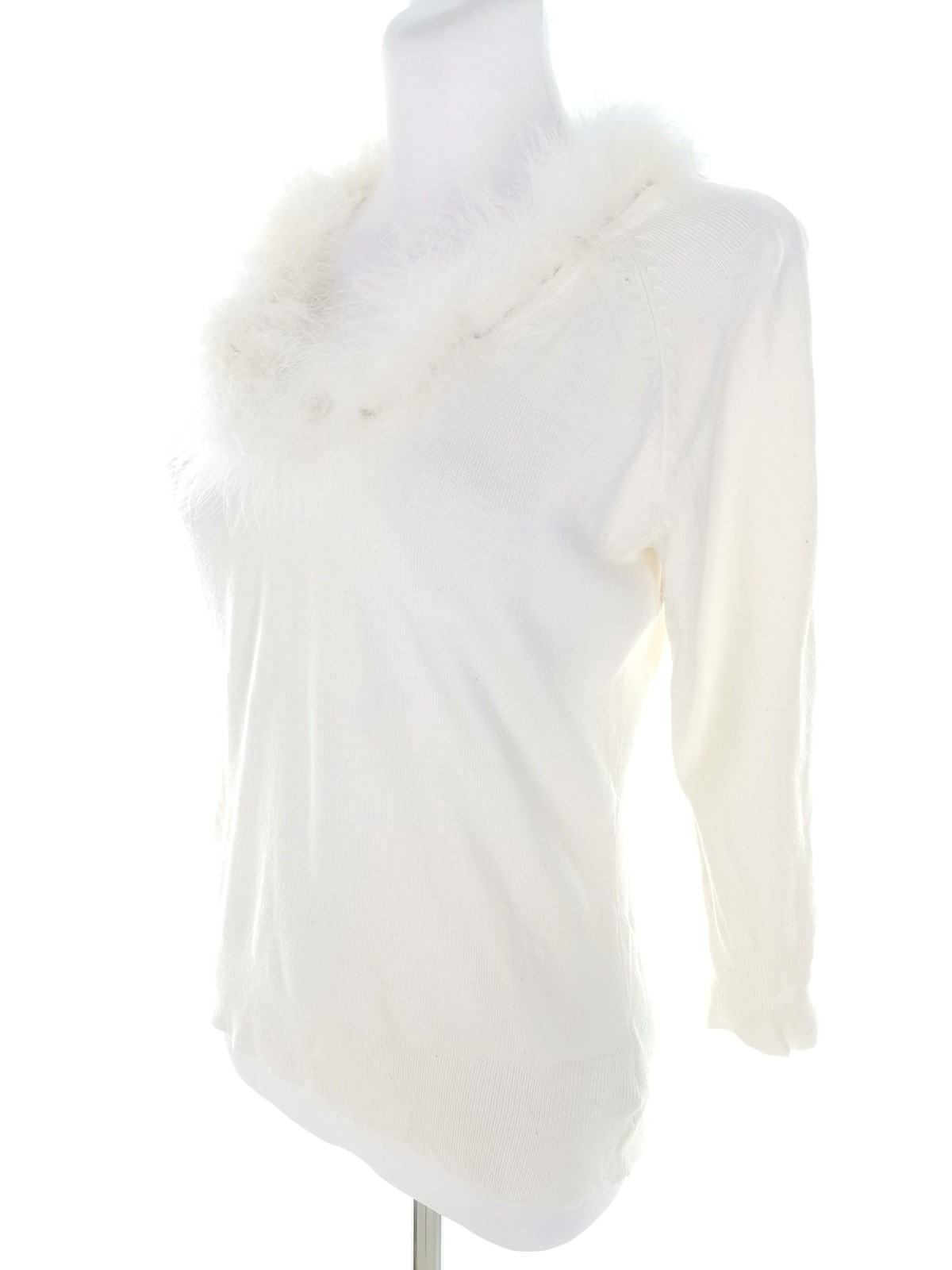 FLORENCE + FRED Womens Sweater 12/14 (40) Cream Light knit 3/4 Sleeve Faux fur image 4