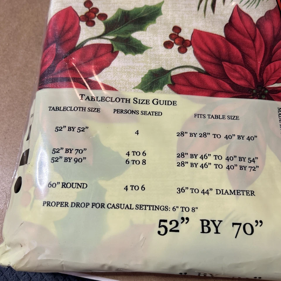 Sultan's Linens Christmas Vinyl Table Cloth 52" x 70" Flannel Back Red Poins… - Image 3 of 4