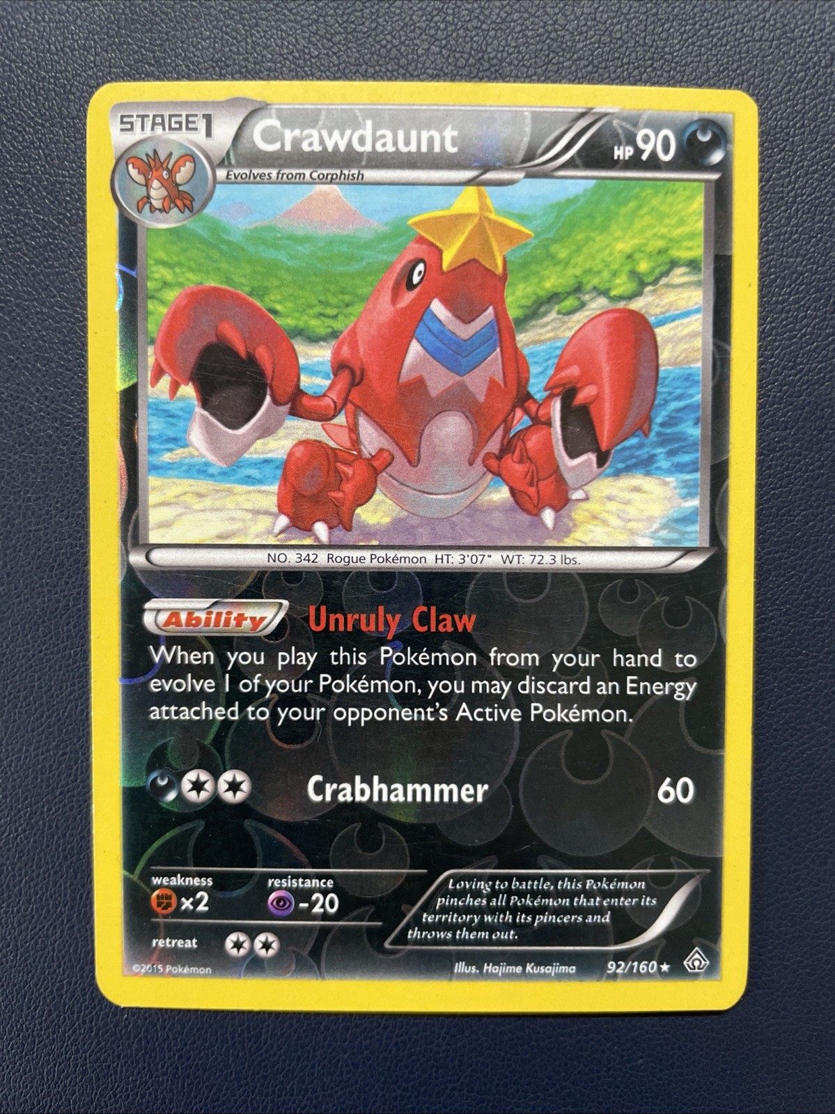 1x Crawdaunt 92/160 Rare Reverse Holo Pokemon Card Primal Clash - MP fast ship
