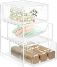 Mini Drawer Organizer with 3 Clear Acrylic Drawers - Small Storage Box for Offic