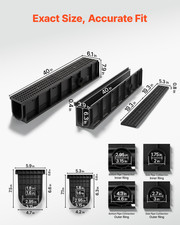 4 Pack Trench Drain Channel Drain w/ Grates 40in HDPE Black