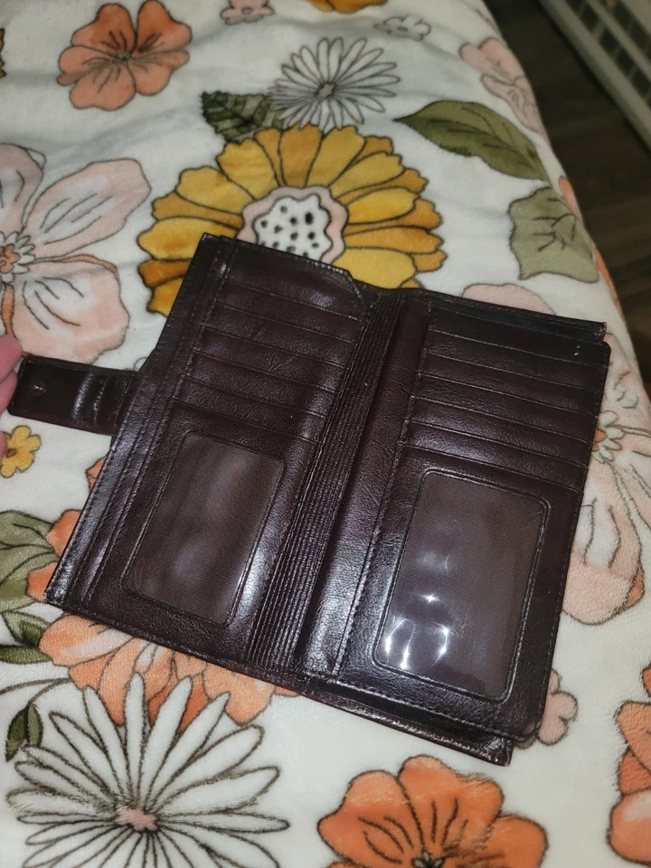 Cartera sin asas para mujer Rolfs marrón borgoña cuero genuino Foto 3 de 4