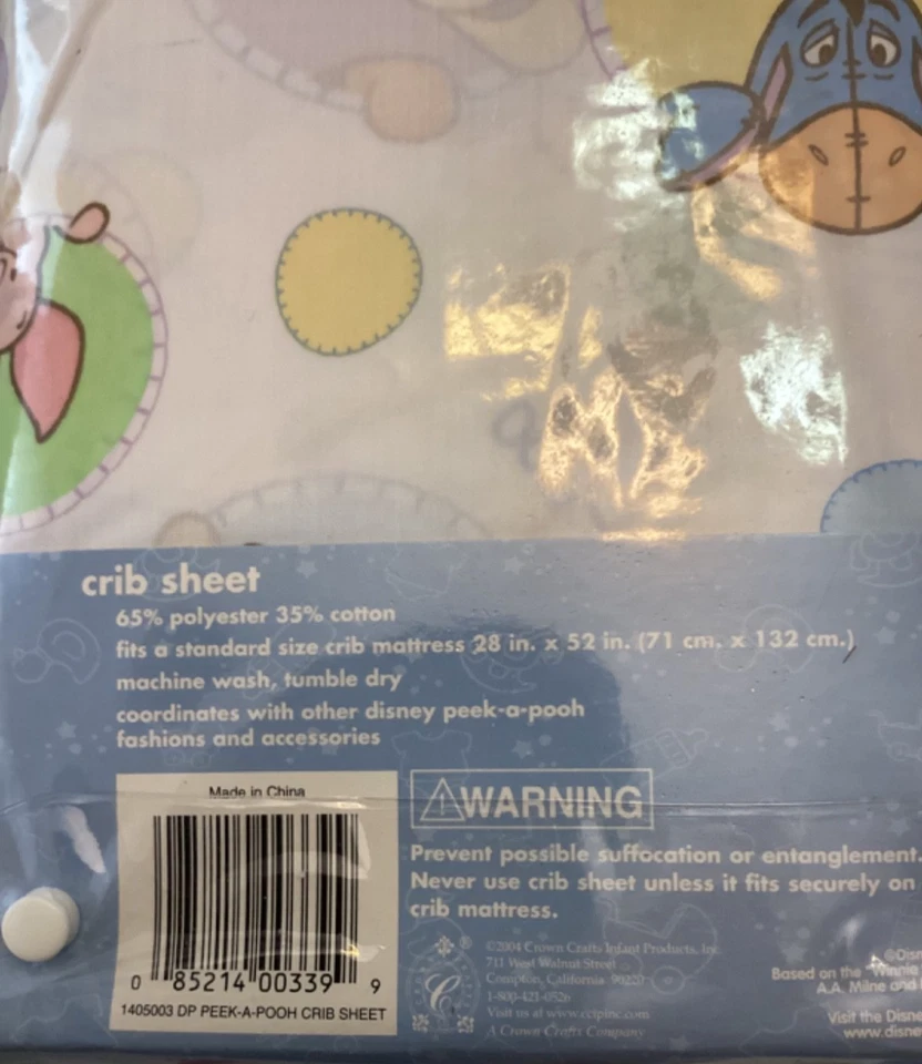 Простыня для кроватки Disney Baby Pooh 28x52 Peek-a-Pooh Crown Crafts США новая нераспакованная - Изображение 3 из 3