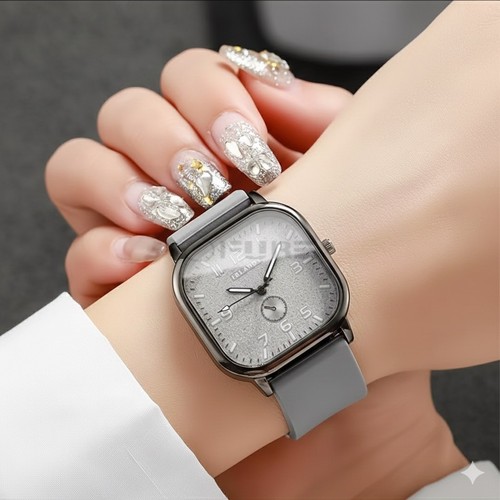 Women’s Square Quartz Wristwatch Casual Fashion Watch with Silicone Strap