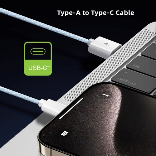 CY 480Mbps Data USB-C Male to Type-A Male 15W 5V3A Power for Phone Blue Sleeve - Picture 8 of 12