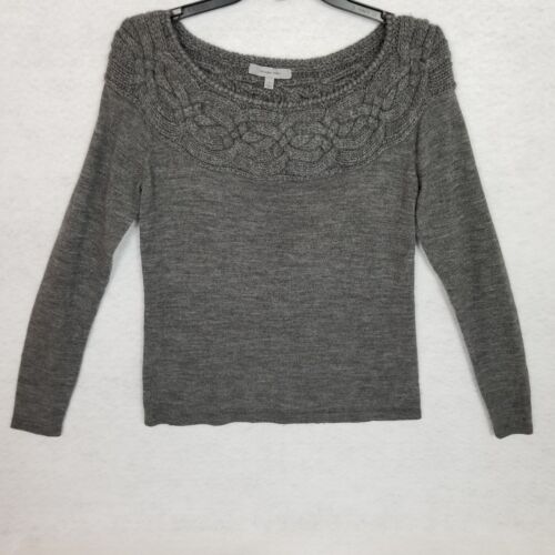 CLASSIQUES ENTIER Petite Sweater Crochet Inset Long Sleeve Gray Small Petite