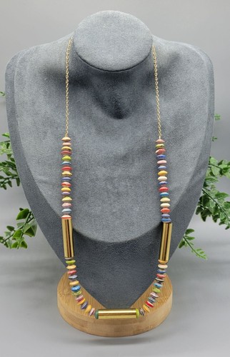 1/20 14kg Marked Colorful Disk Rolled Paper Bead Gold Chain Necklace N1C