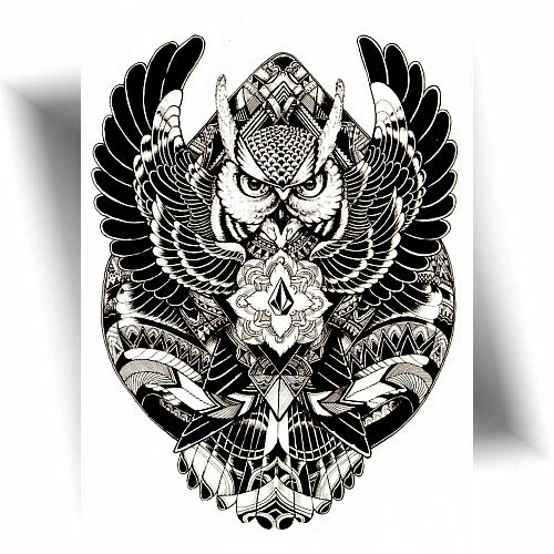 ►TATOUAGE TEMPORAIRE HIBOU POLYNÉSIEN, MAORI - Tattoo éphémère - Provisoire◄ - Imagen 1 de 1