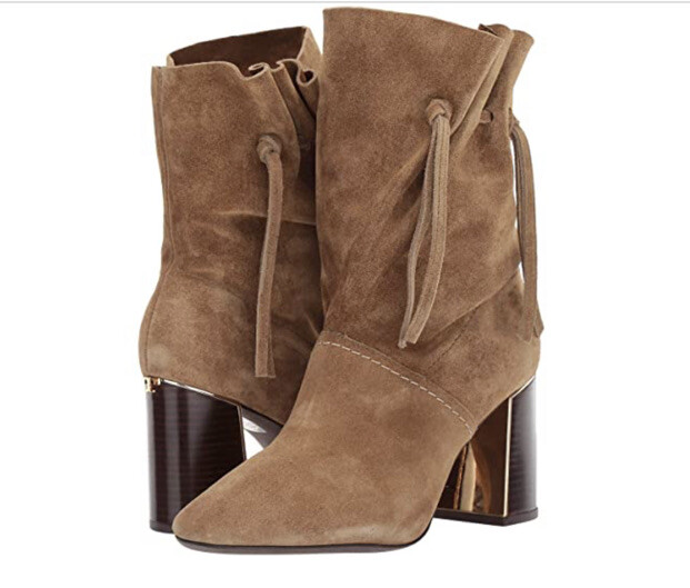 Tory Burch NIB Gigi 85MM Heel Brown Bootie Natural Suede Logo MANY